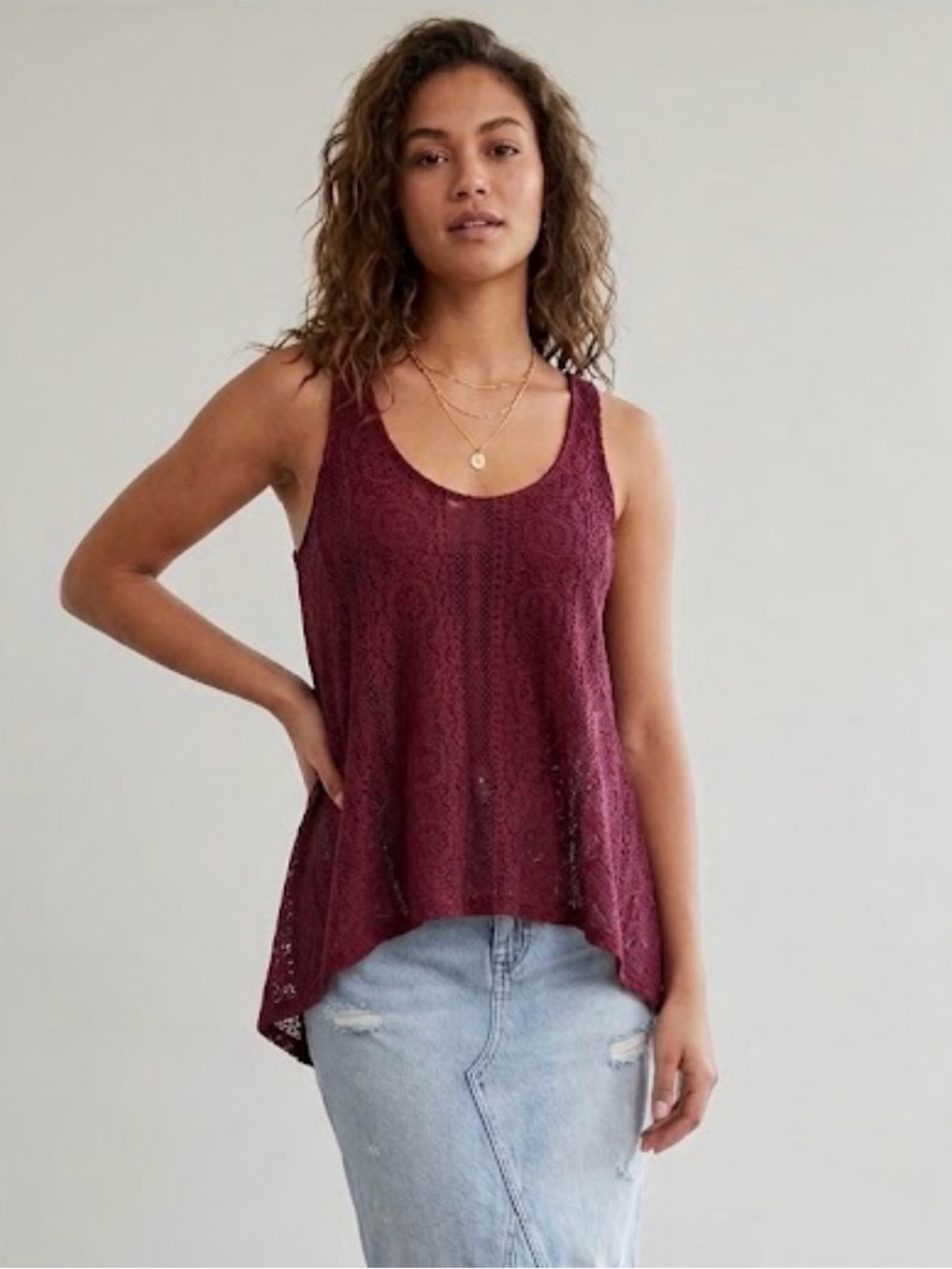 American Eagle Outfitters Maroon Lace Tank Top